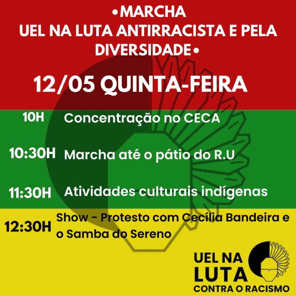 Marcha antirracista inicia às 10h, no CECA, e termina às 12h30 com apresentação/protesto de samba.