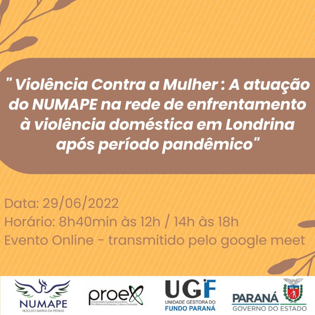 Evento do Numape discute violência contra a mulher no período pandêmico, no próximo dia 29, em formato online.