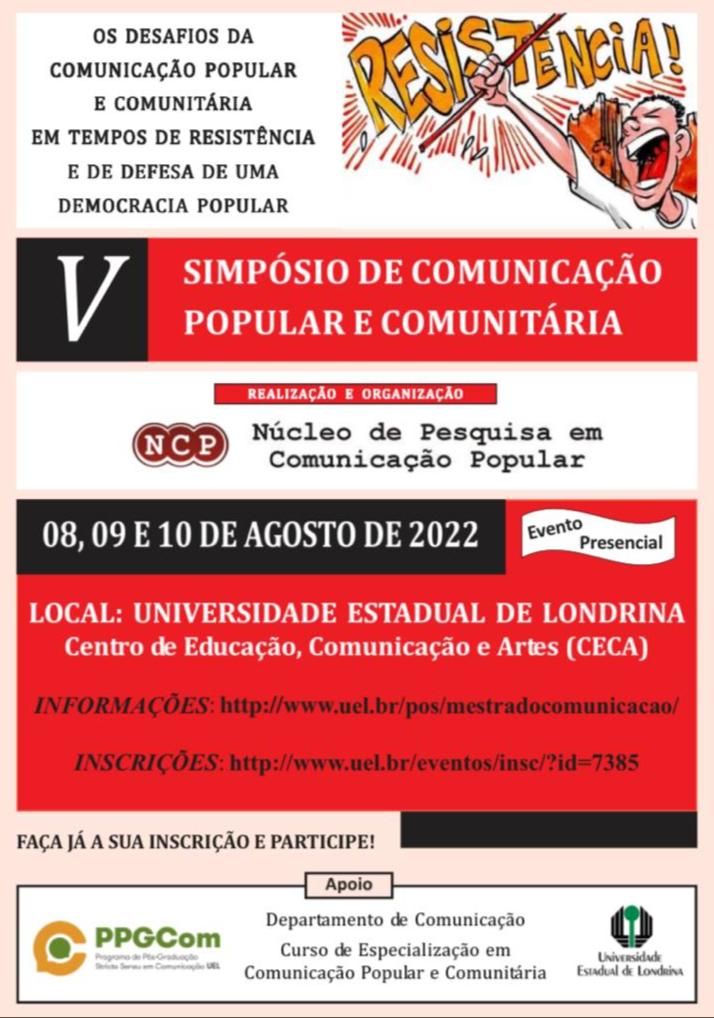 Simpósio é uma realização do Núcleo de Comunicação Popular e Comunitária (NCP) da UEL.