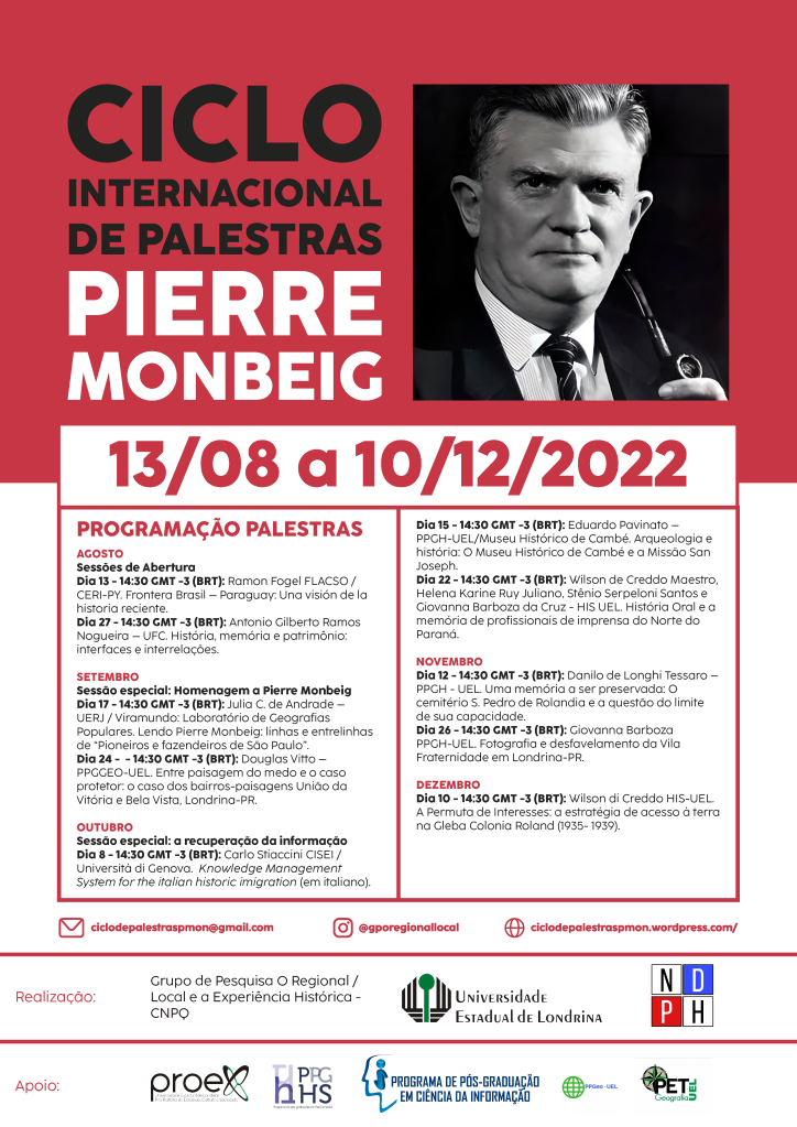 Ciclo de palestras Pierre Monbeig será entre os dias 13 de agosto e 12 de dezembro, com palestras em inglês, português, francês e alemão.